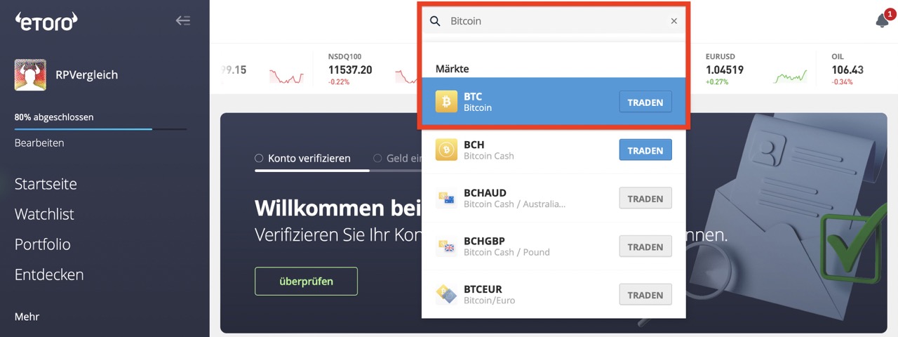 Bitcoin traden bei eToro