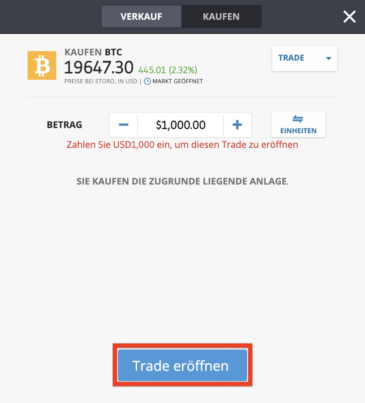 Bitcoin kaufen bei eToro